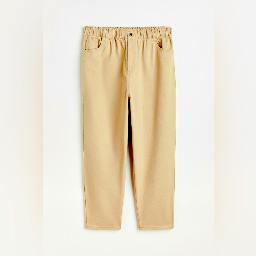 H&M High Waist Twill Pants, Elastic Waist Band, Khaki, Women’s 10
